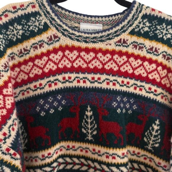 Vintage Laura Ashley Sweater Fair Isle Size XL 100% New wool Christmas Britain - Picture 4 of 6